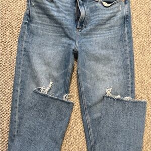 PAIGE Light Blue Slim Straight Jeans with slit hem